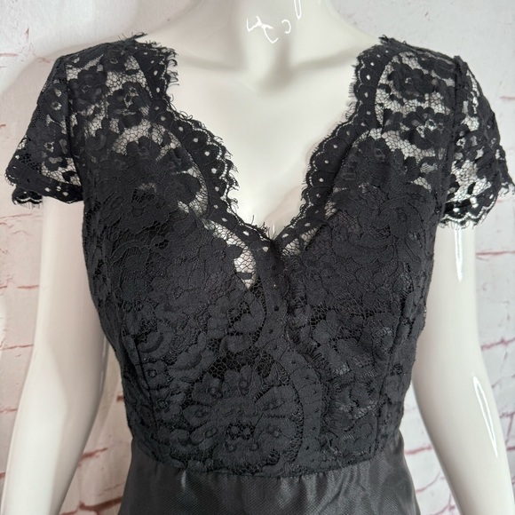 NOIR by Lazaro Black Chantilly Lace Silk Organza Formal Evening Gown Size 12 - Picture 6 of 16